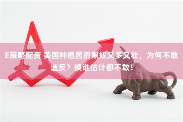E策略配资 美国种植园的黑奴又多又壮，为何不敢造反？换谁估计都不敢！
